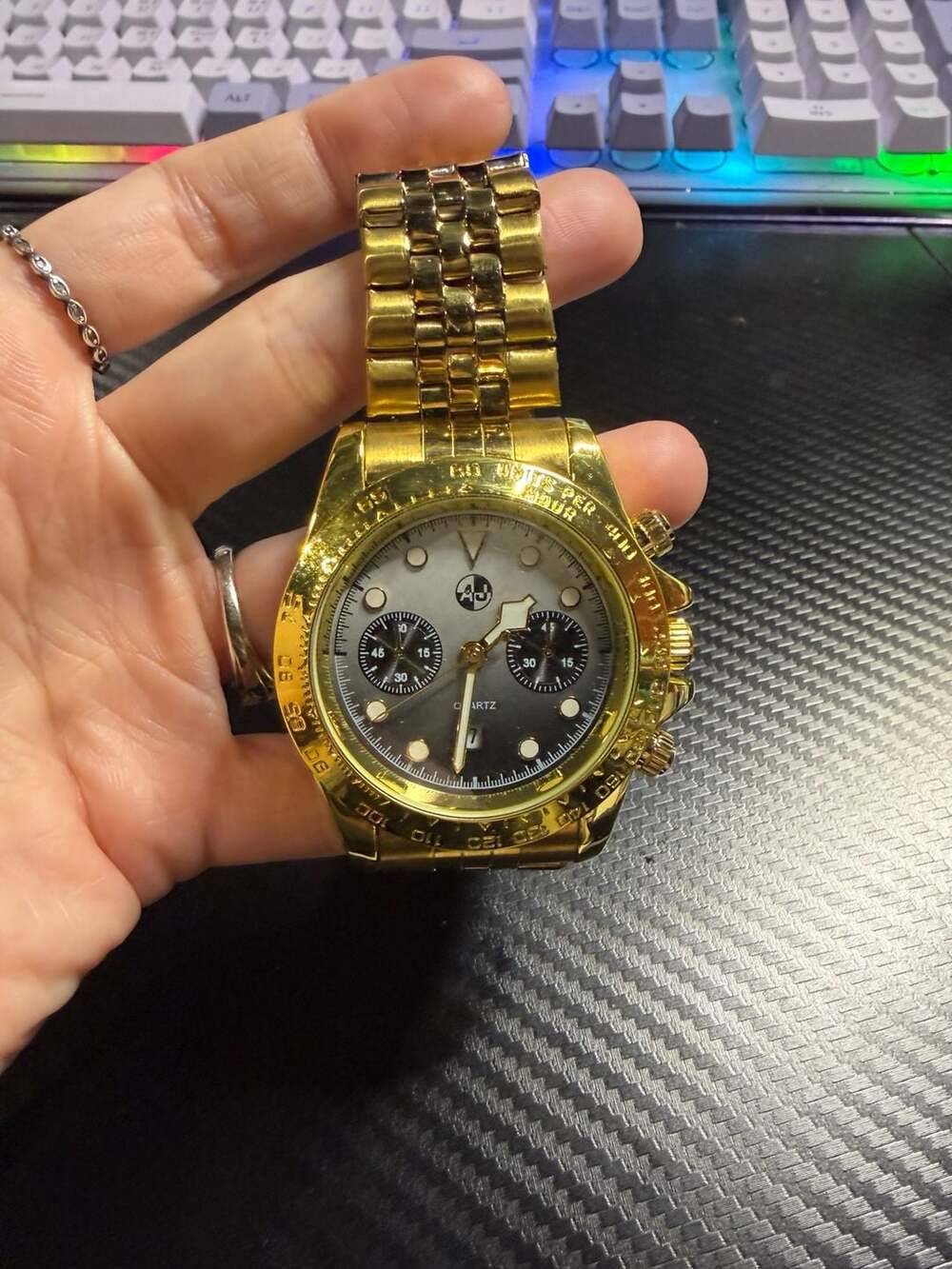 AJ Gold Tone Quartz Chronograph Style Watch